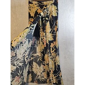 Lulus Tropical Fantasy Black Floral Maxi Skirt Medium Wrap Hi-Lo Boho Beachy EUC